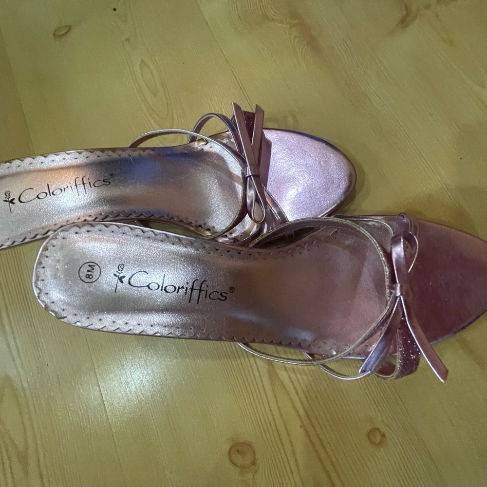 Shimmery Pink Kitten  Heels with Decorative Bows by Coloriffics!!